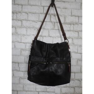 The Sak Black Leather Medium Shoulder Bag Brown Strap Purse
